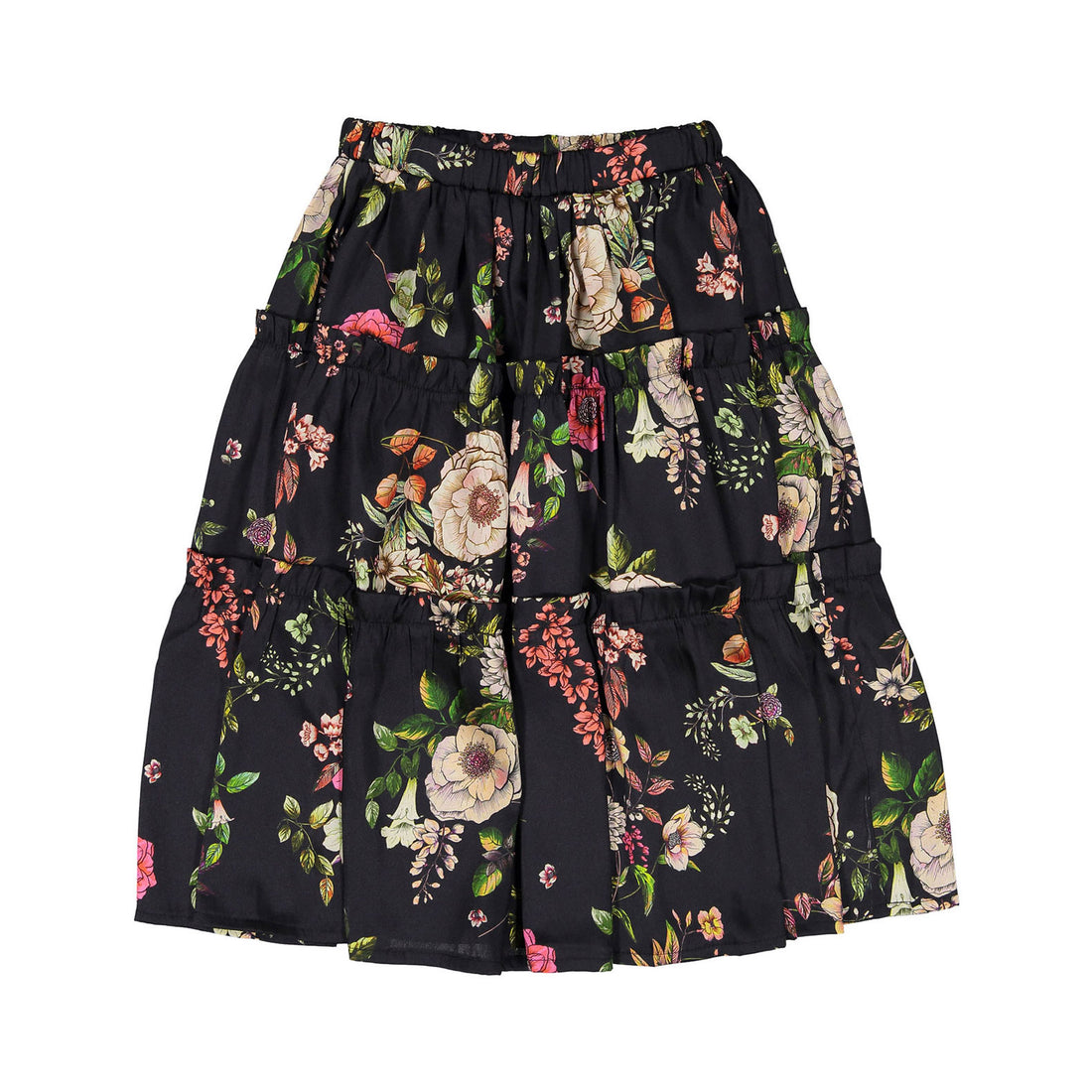 Christina Rohde Black Floral Tiered Skirt