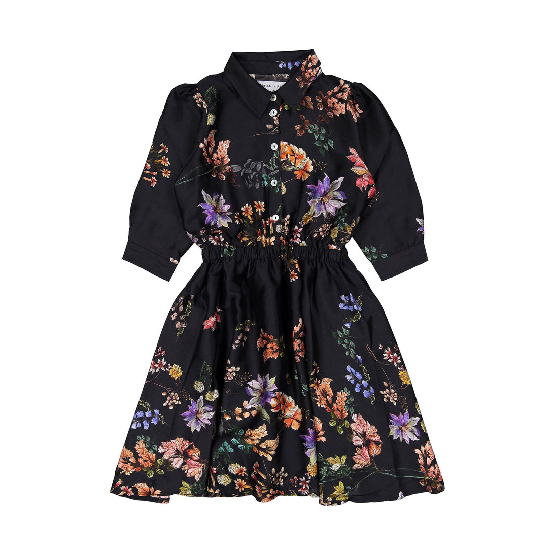 Christina Rohde Black Floral Cinched Dress