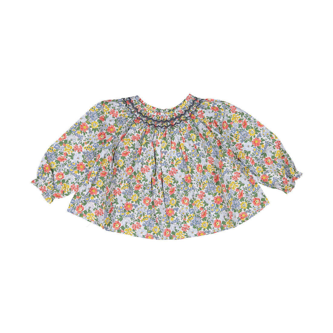 Bonpoint Blue Floral Smocked Baby Blouse