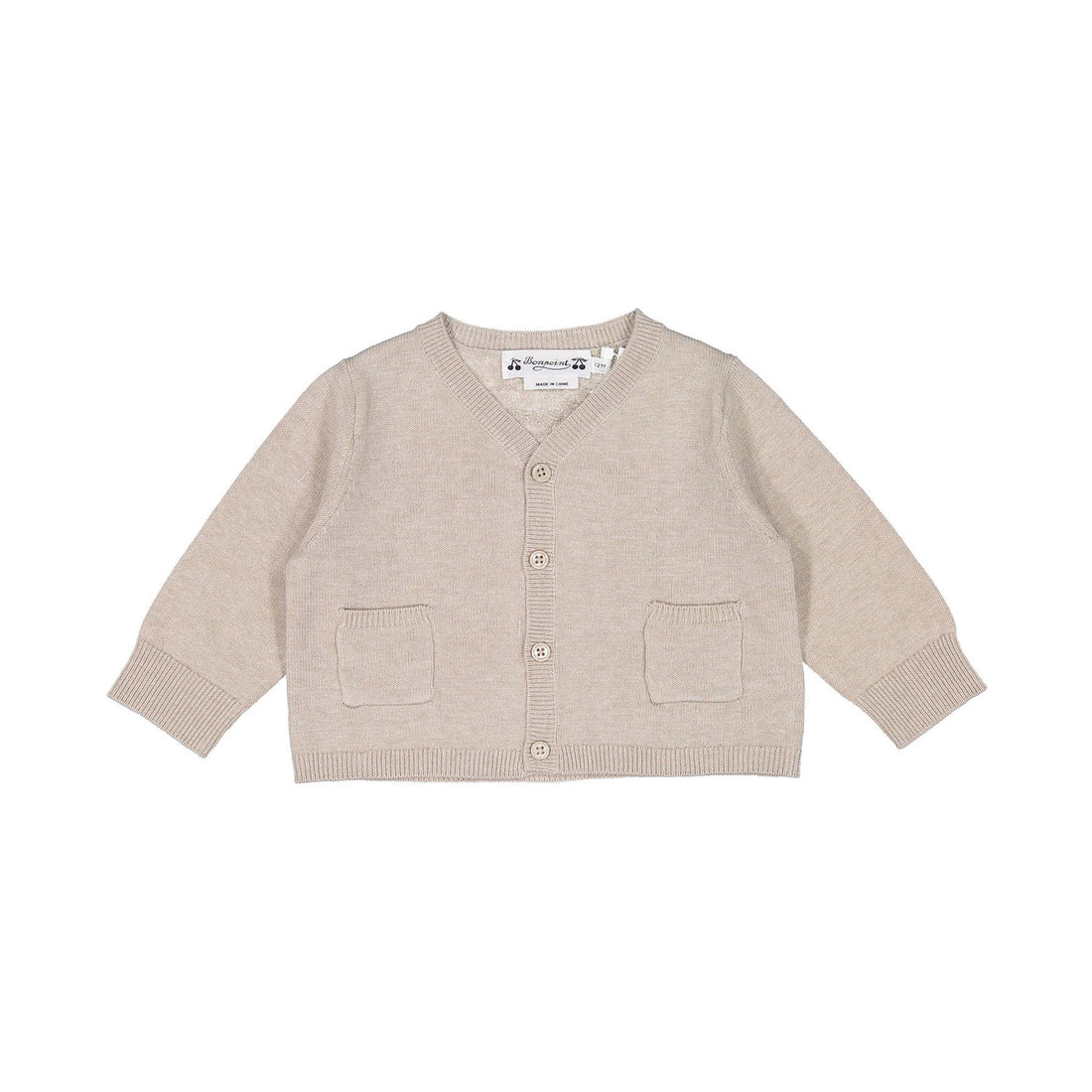 Bonpoint Taupe Embossed Back Baby Cardigan