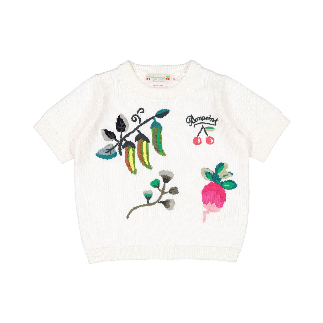 Bonpoint White Embroidered Akita Sweater