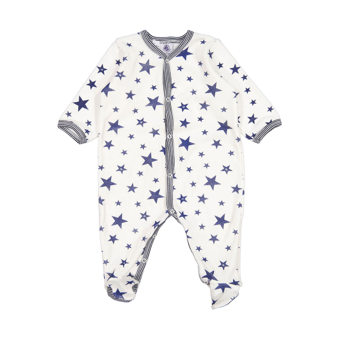 Petit Bateau Front Snap Velour Stripe Star Print Footie