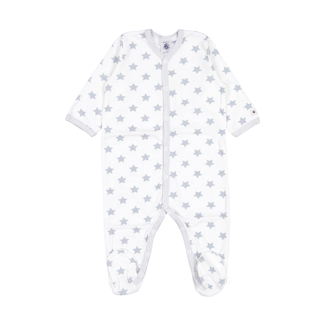 Petit Bateau Front Snap Stripe Star Print Footie