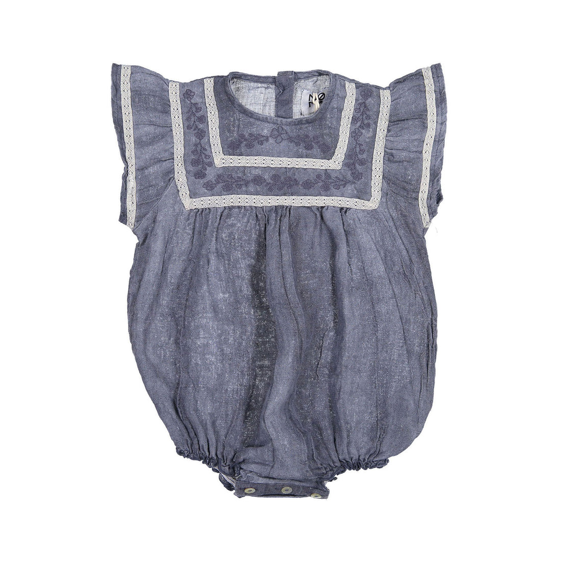 Noma Blue Distressed Linen Flutter Romper