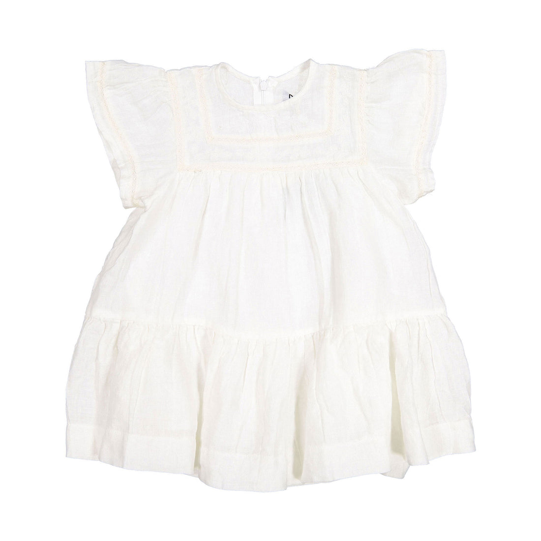 Noma Ivory Distressed Linen Flutter Sleeve Dress
