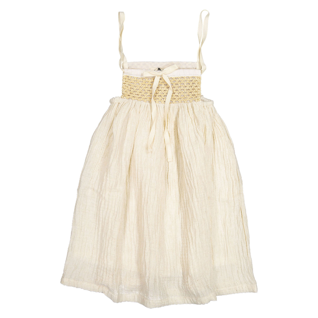 Belle Chiara Ecru Crinkle Muslin Lined Dress