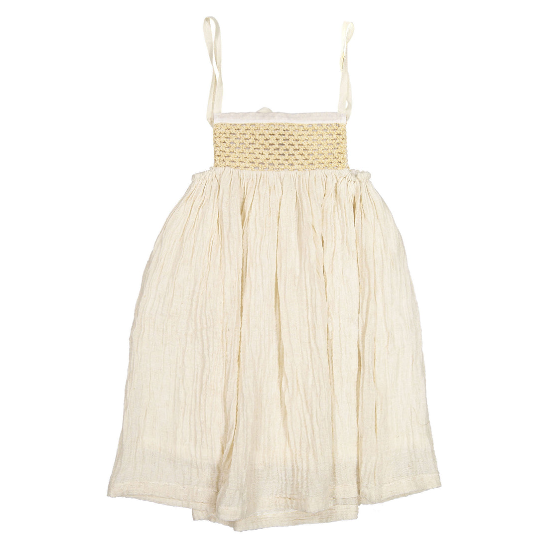 Belle Chiara Ecru Crinkle Muslin Lined Dress