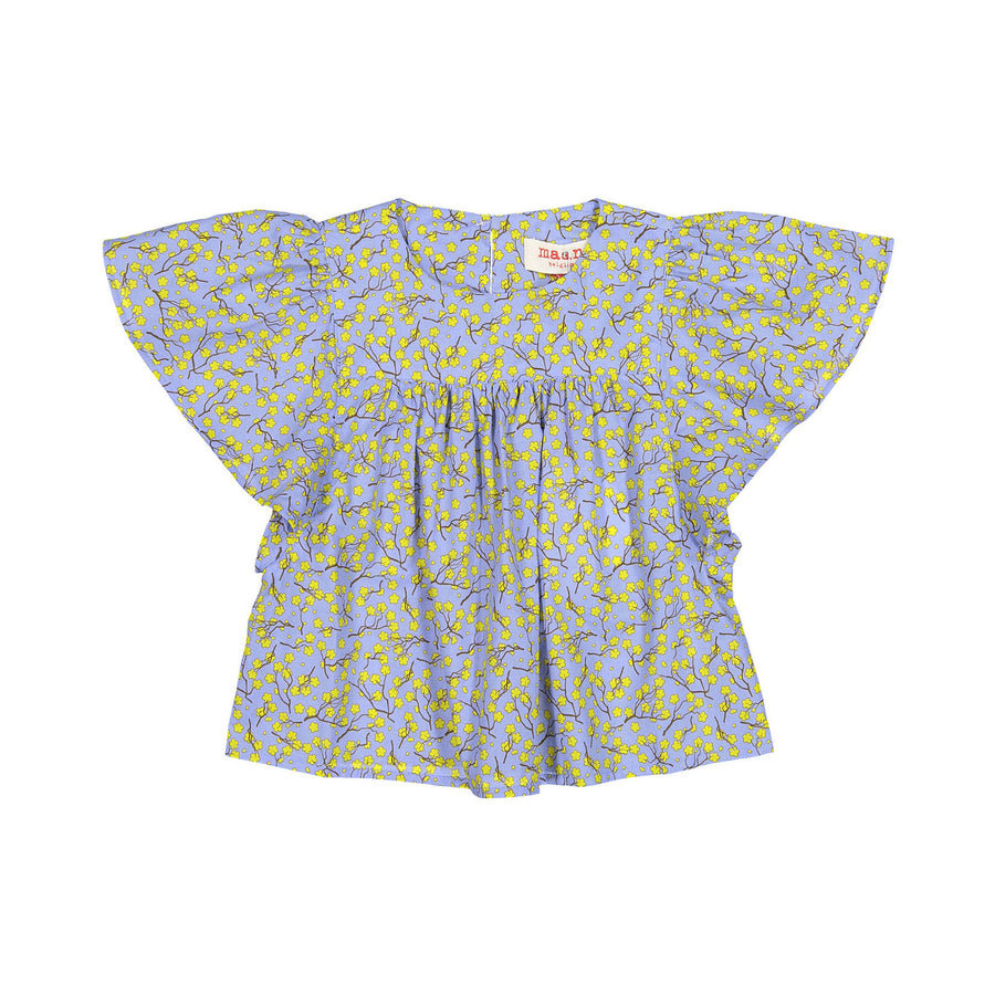 Maan Sky Blue Blossom Rap Ruffle Blouse
