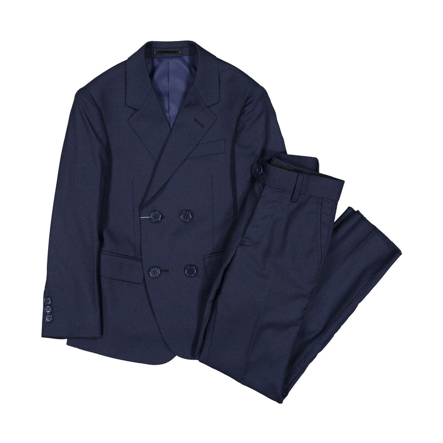 Boys and Arrows Navy Small Grid Double Breasted Suit