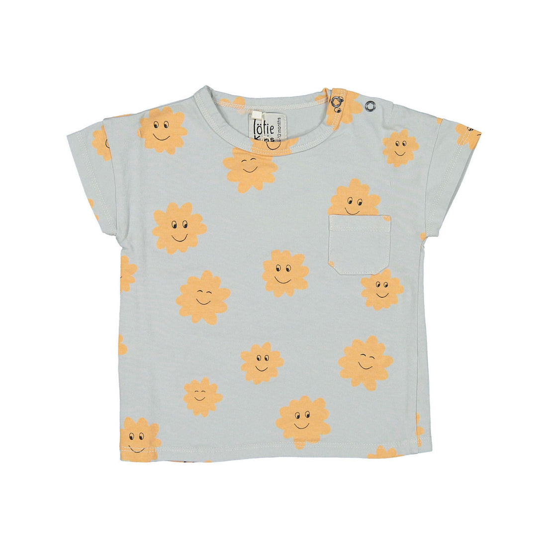 LotieKids Light Grey Smiley Clouds Baby Tshirt Short Sleeve