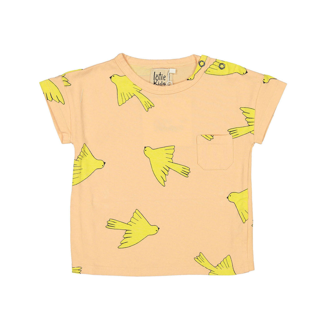 LotieKids Neon Peach Birds Baby Tshirt Short Sleeve