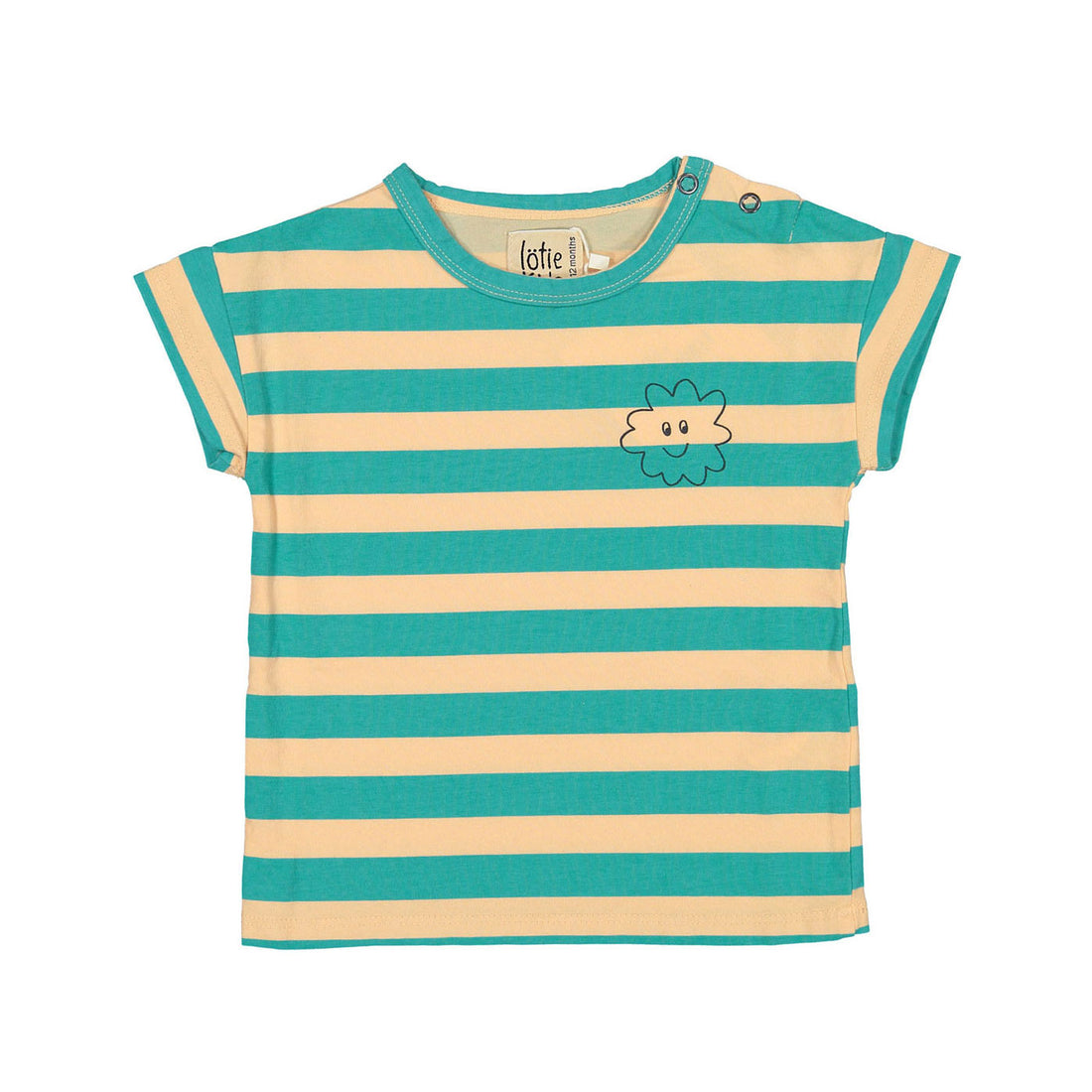 LotieKids Neon Peach Stripes+Smiley Cloud Baby Tshirt Short Sleeve