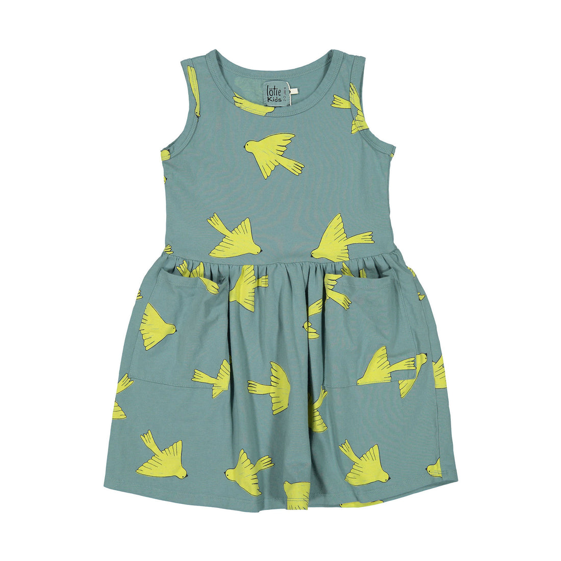 LotieKids Light Blue Birds Dress Sleeveless Pockets