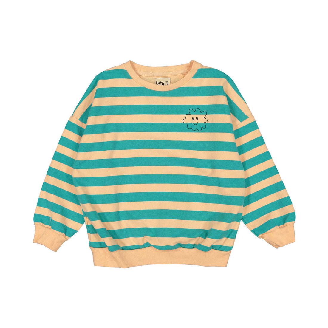 LotieKids Neon Peach Stripes+Smiley Cloud Sweatshirt