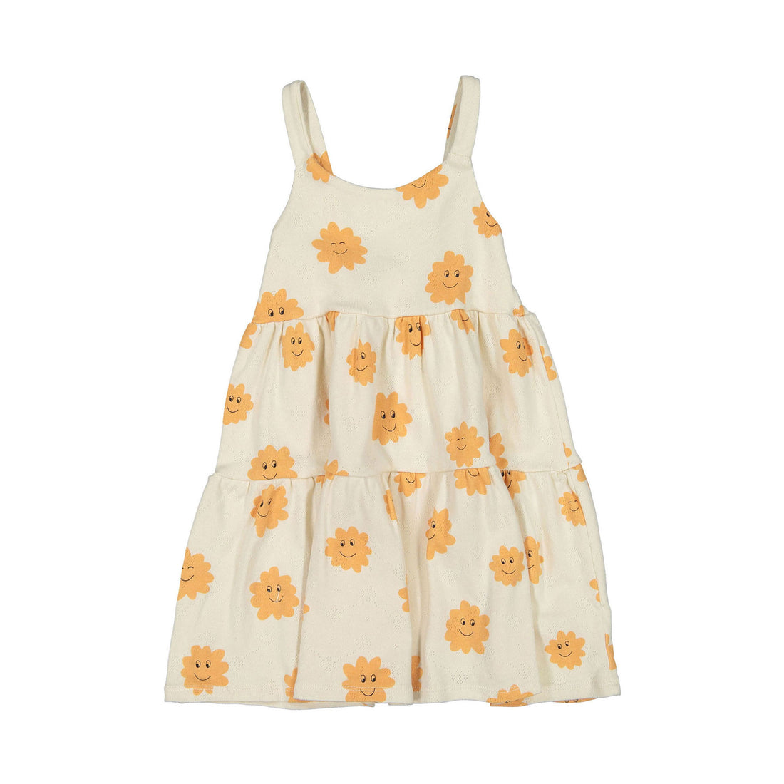 LotieKids Off White Smiley Clouds Dress Straps Textured