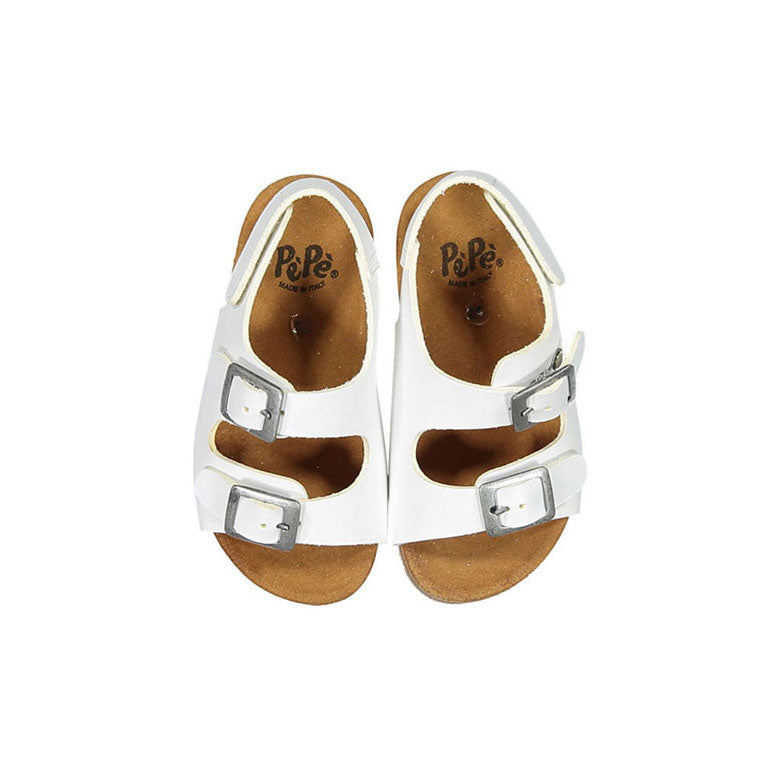 Pepe White Patent Buckle Sandal