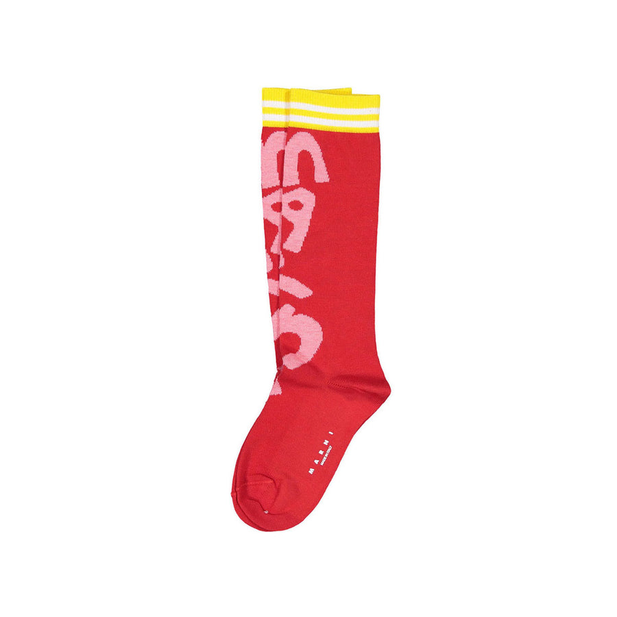 Marni Red Maxi Logo Print Socks