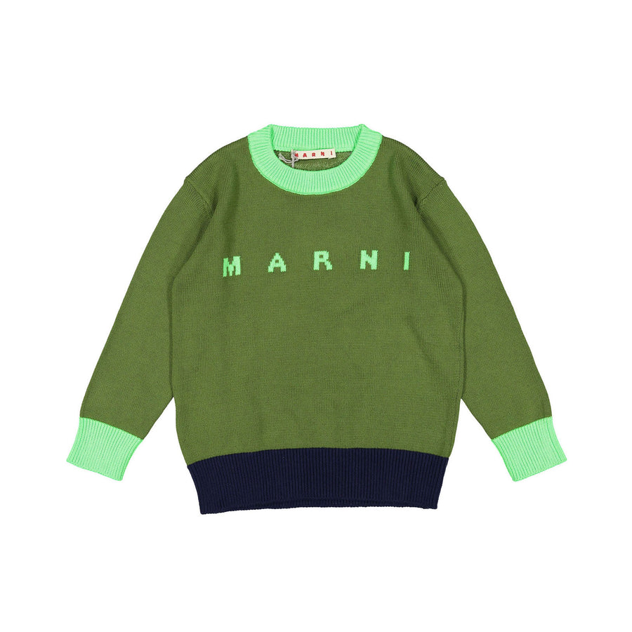 Marni Logo Green Cotton Sweater