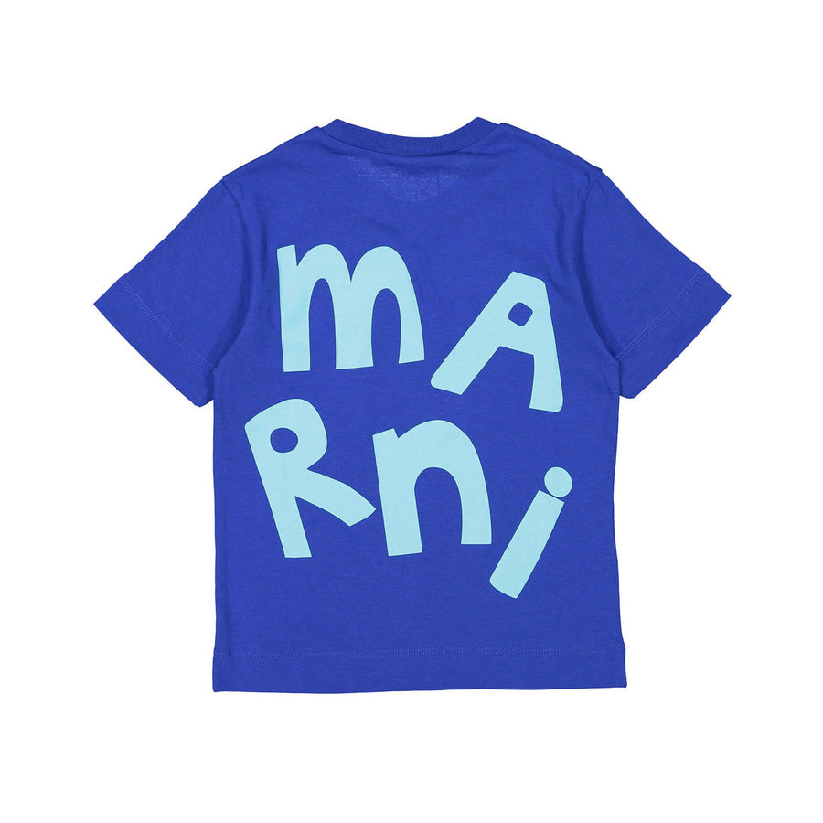 Marni Maxi Logo Blue Cotton Jersey T-Shirt