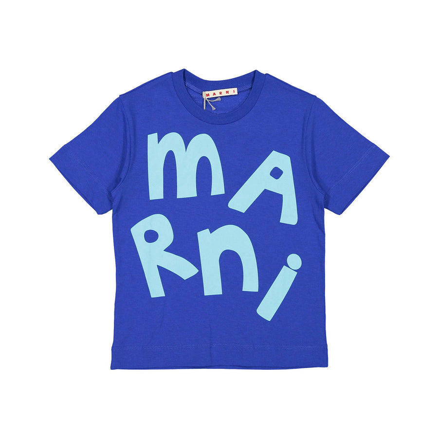 Marni Maxi Logo Blue Cotton Jersey T-Shirt