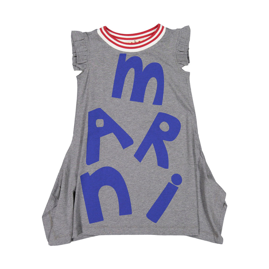 Marni Grey Maxi Logo Print Cotton Jersey Dress