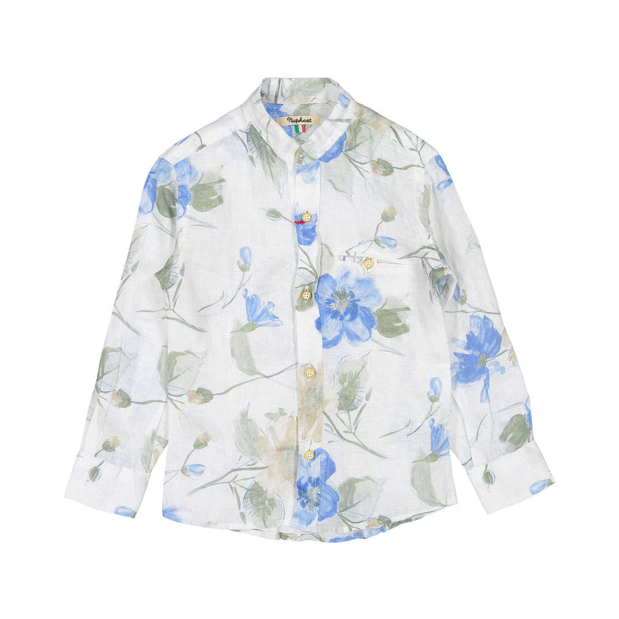 Nupkeet Light Blue Floral Mandarin Shirt