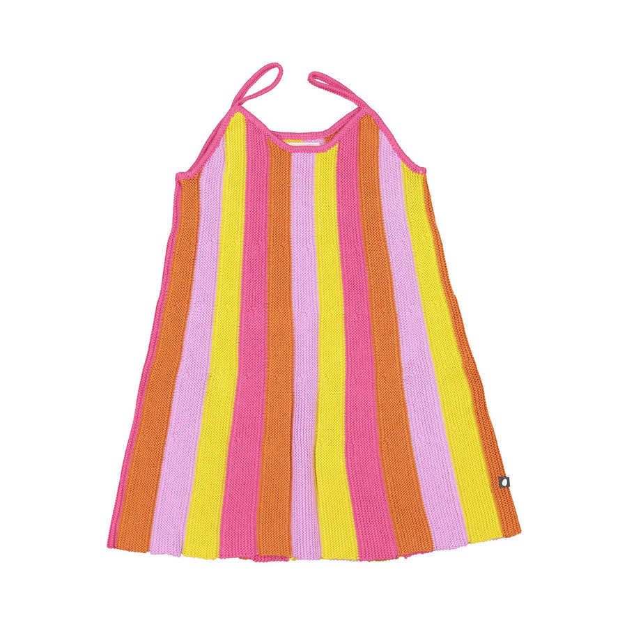 Oeuf Pleated Dress - Geranium/Multii Stripes