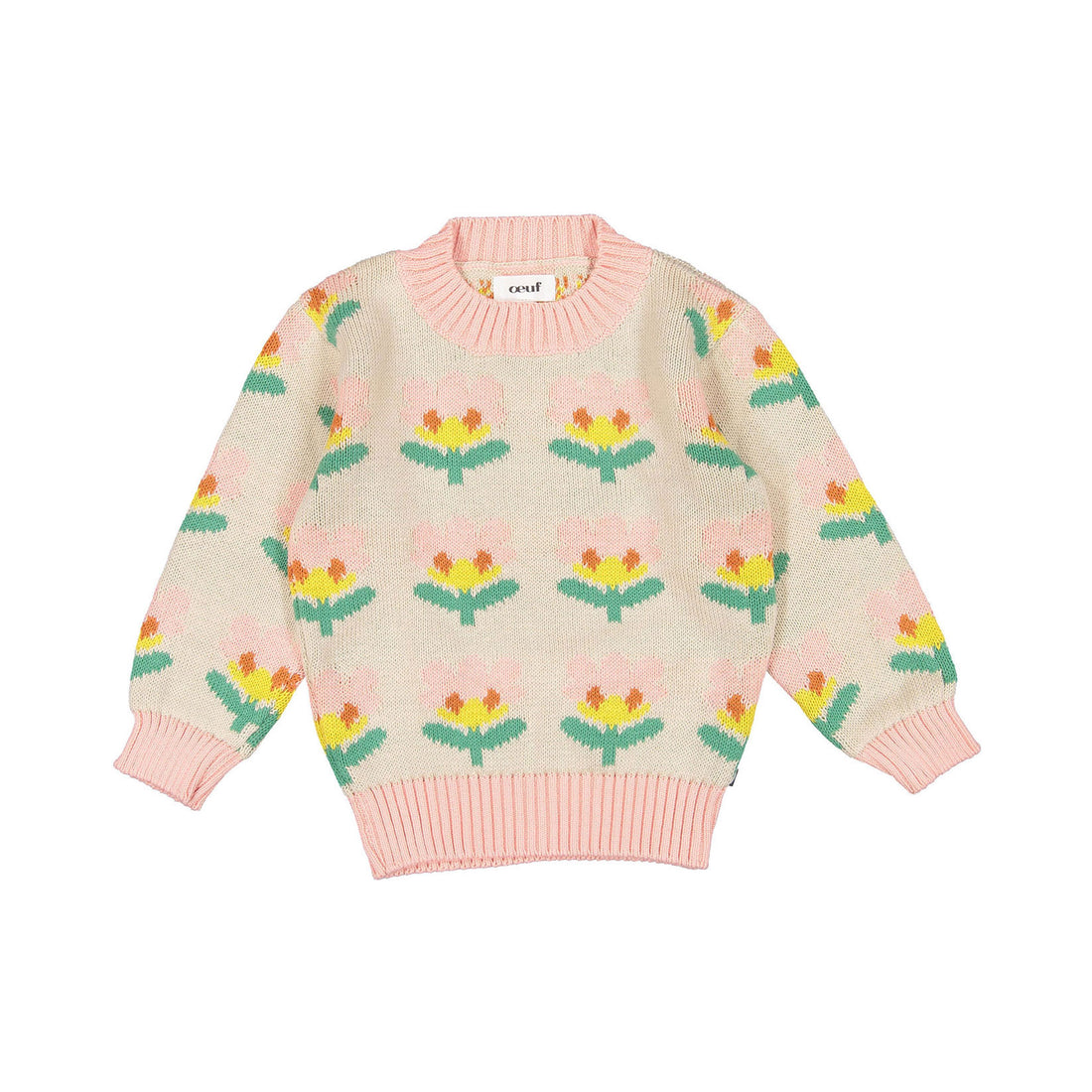 Oeuf Knit Flower Sweater - Peach/Knit Flower