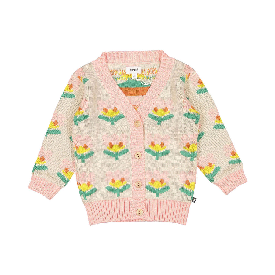 Oeuf Knit Flower Cardi - Peach/Knit Flower