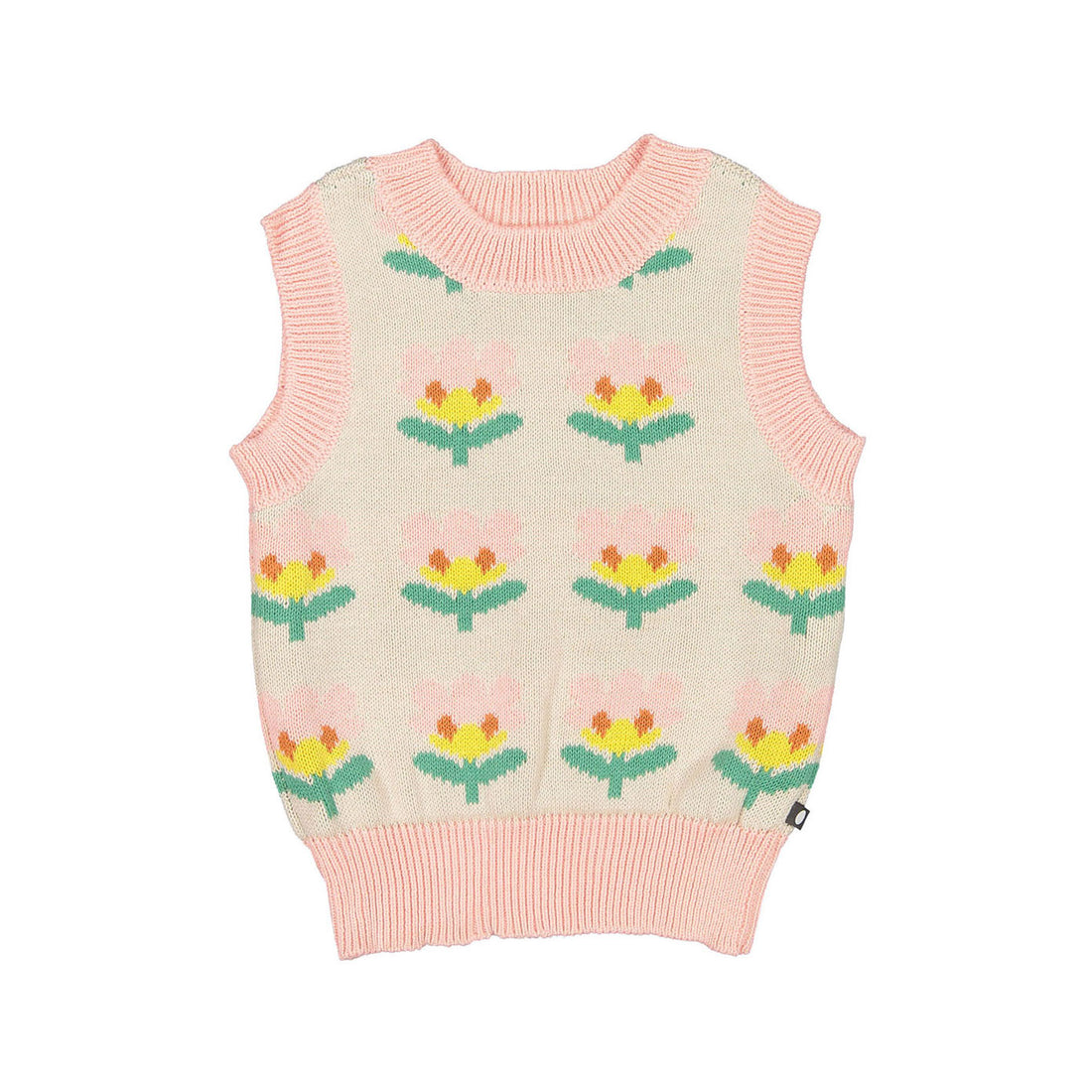 Oeuf Knit Flower Vest - Peach/Knit Flower