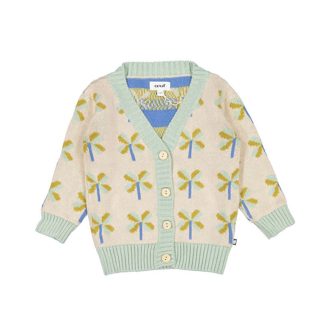 Oeuf Knit Clover Cardi - Celadon/Knit Clover