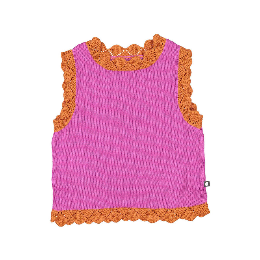 Oeuf Scalloped Vest - Fuschia/Papaya