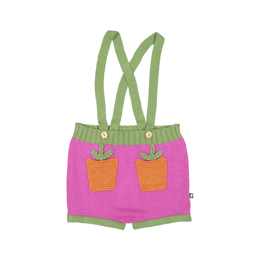 Oeuf Suspender Pocket Shorts - Fuschia/Moss