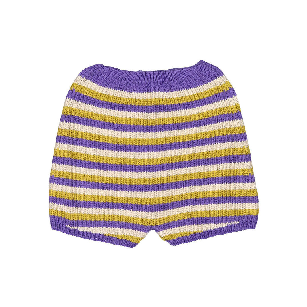 Oeuf Knit High Waisted Shorts - Violet/Tri Stripe