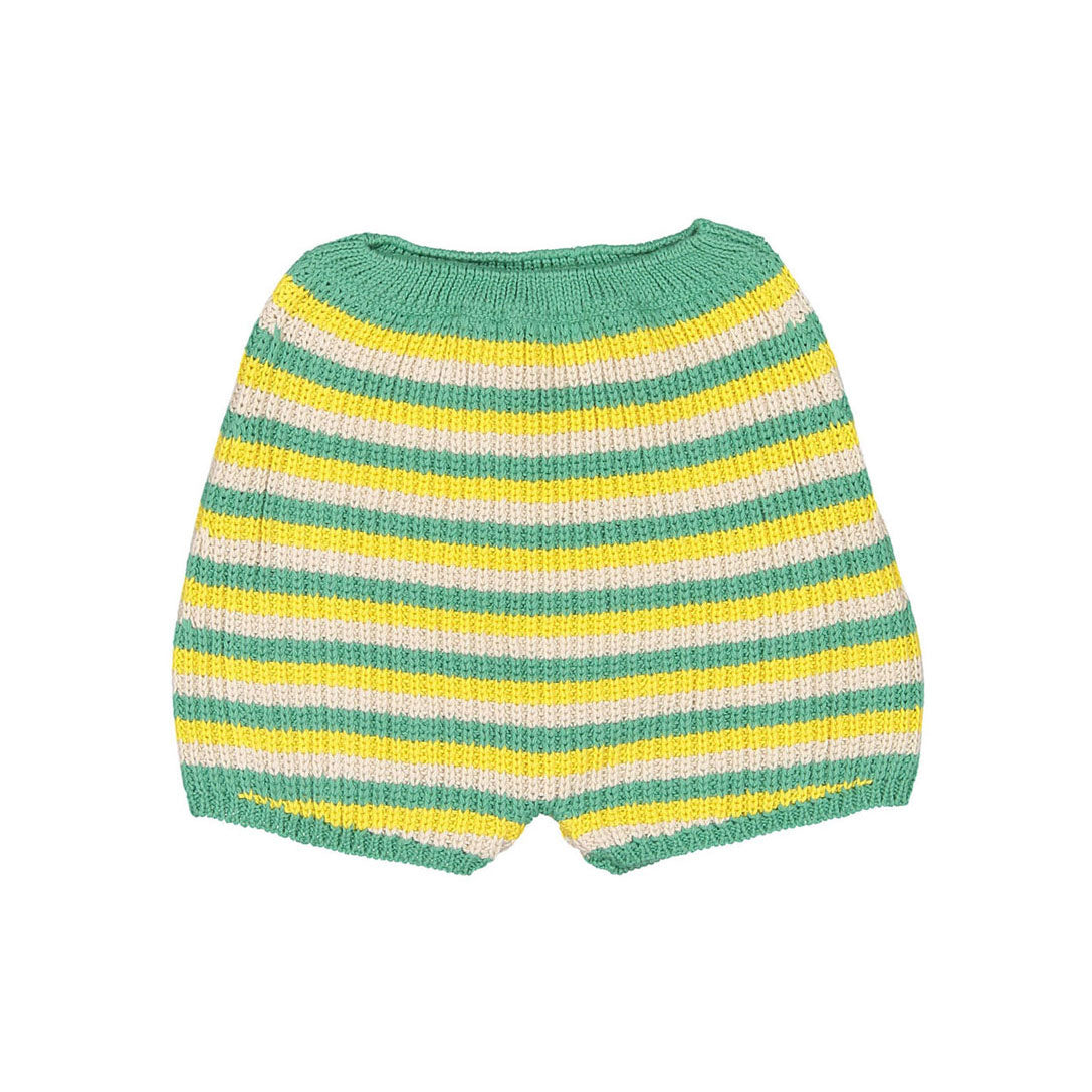 Oeuf Knit High Waisted Shorts - Fern/Tri Stripe