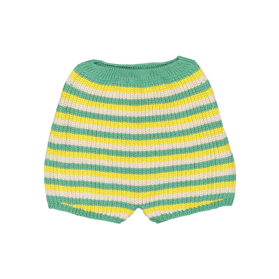Oeuf Knit High Waisted Shorts - Fern/Tri Stripe