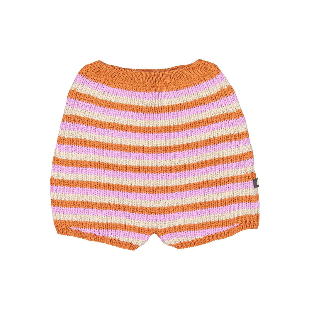 Oeuf Knit High Waisted Shorts - Papaya/Tri Stripe