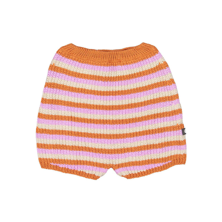 Oeuf Knit High Waisted Shorts - Papaya/Tri Stripe