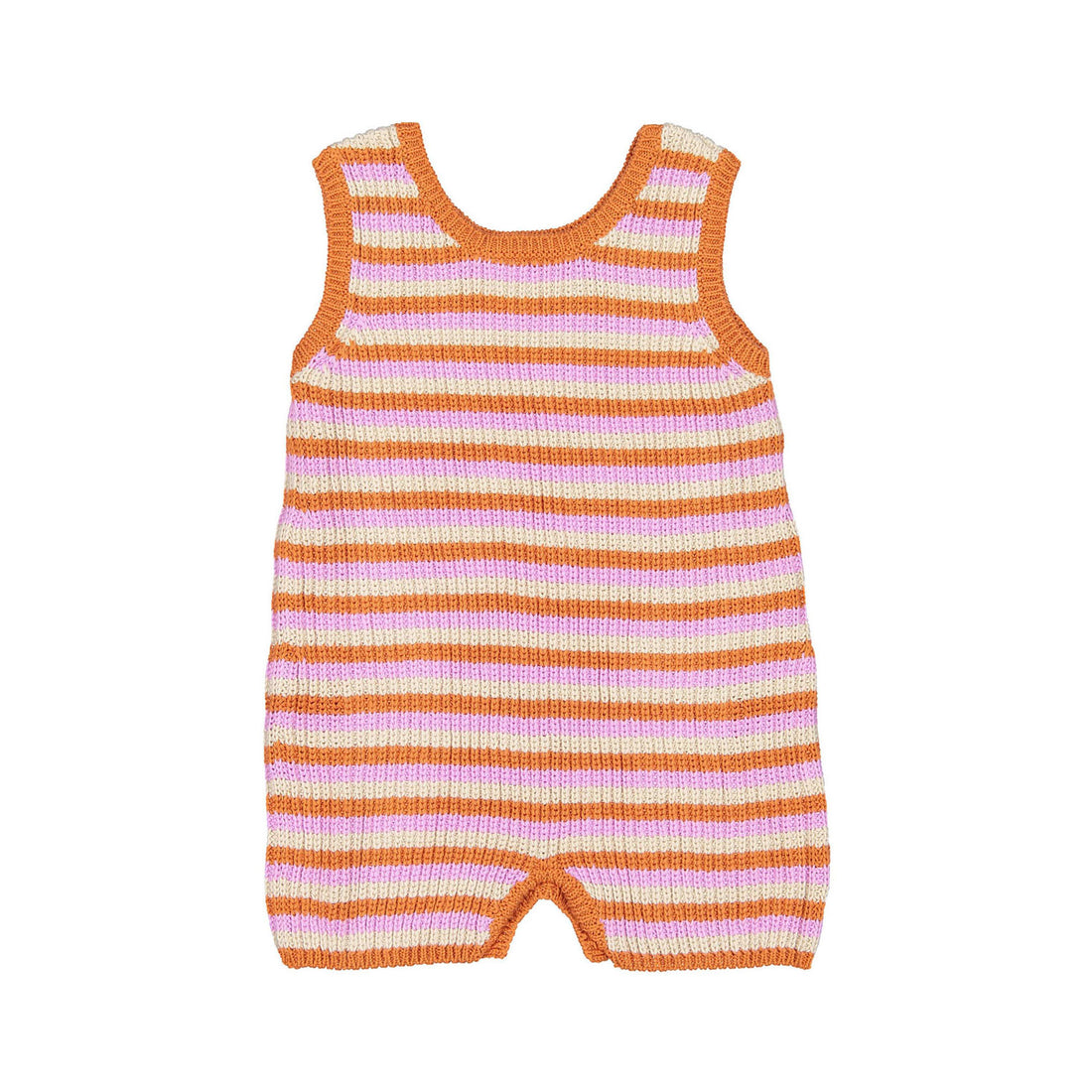 Oeuf Knit Romper - Papaya/Tri Stripe