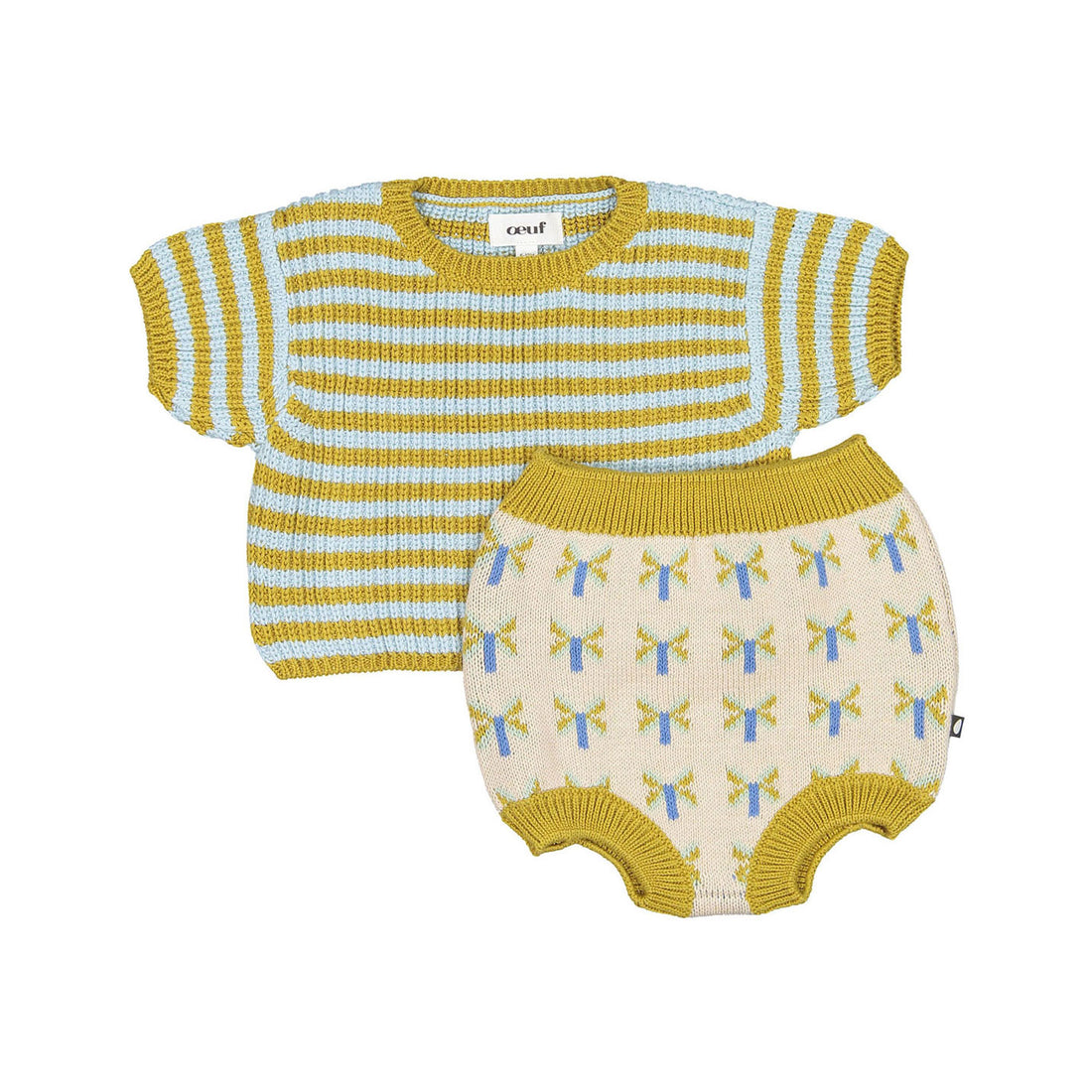 Oeuf Knit Bloomer Set - Hemp/Two Stripe