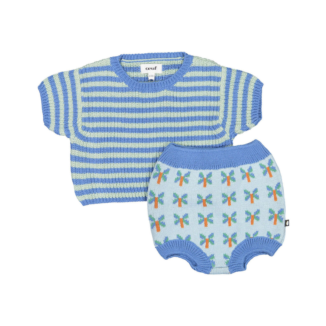 Oeuf Knit Bloomer Set - Bluebell/Two Stripe