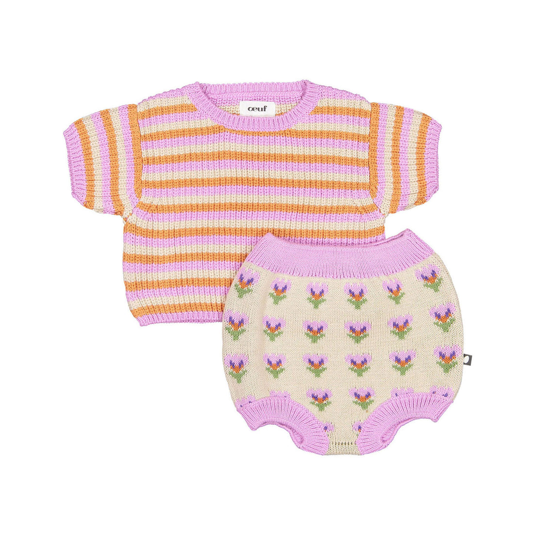 Oeuf Knit Bloomer Set - Orchid/Tri Stripe