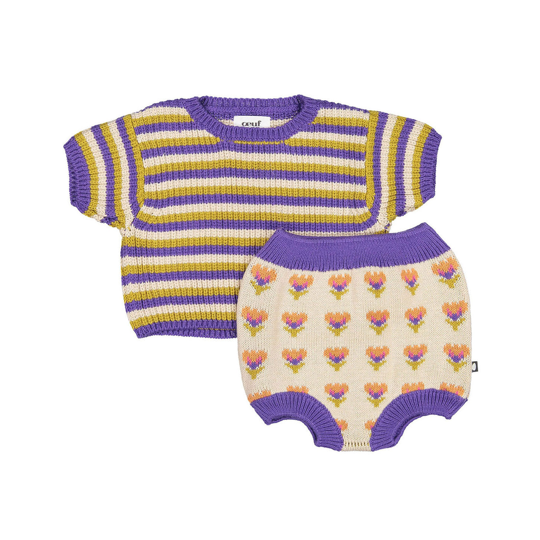 Oeuf Knit Bloomer Set - Violet/Tri Stripe