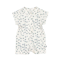 Oeuf Button Down Romper - Gardenia/Clover Print