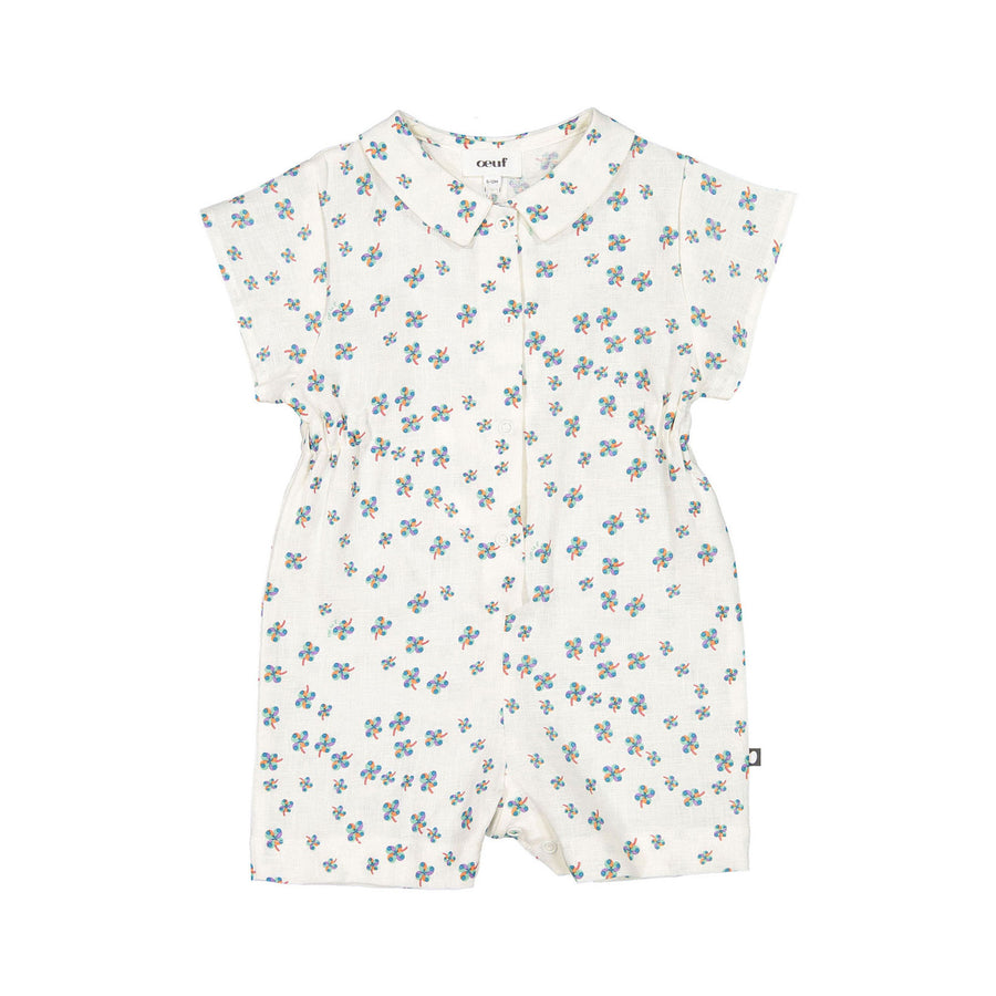 Oeuf Button Down Romper - Gardenia/Clover Print