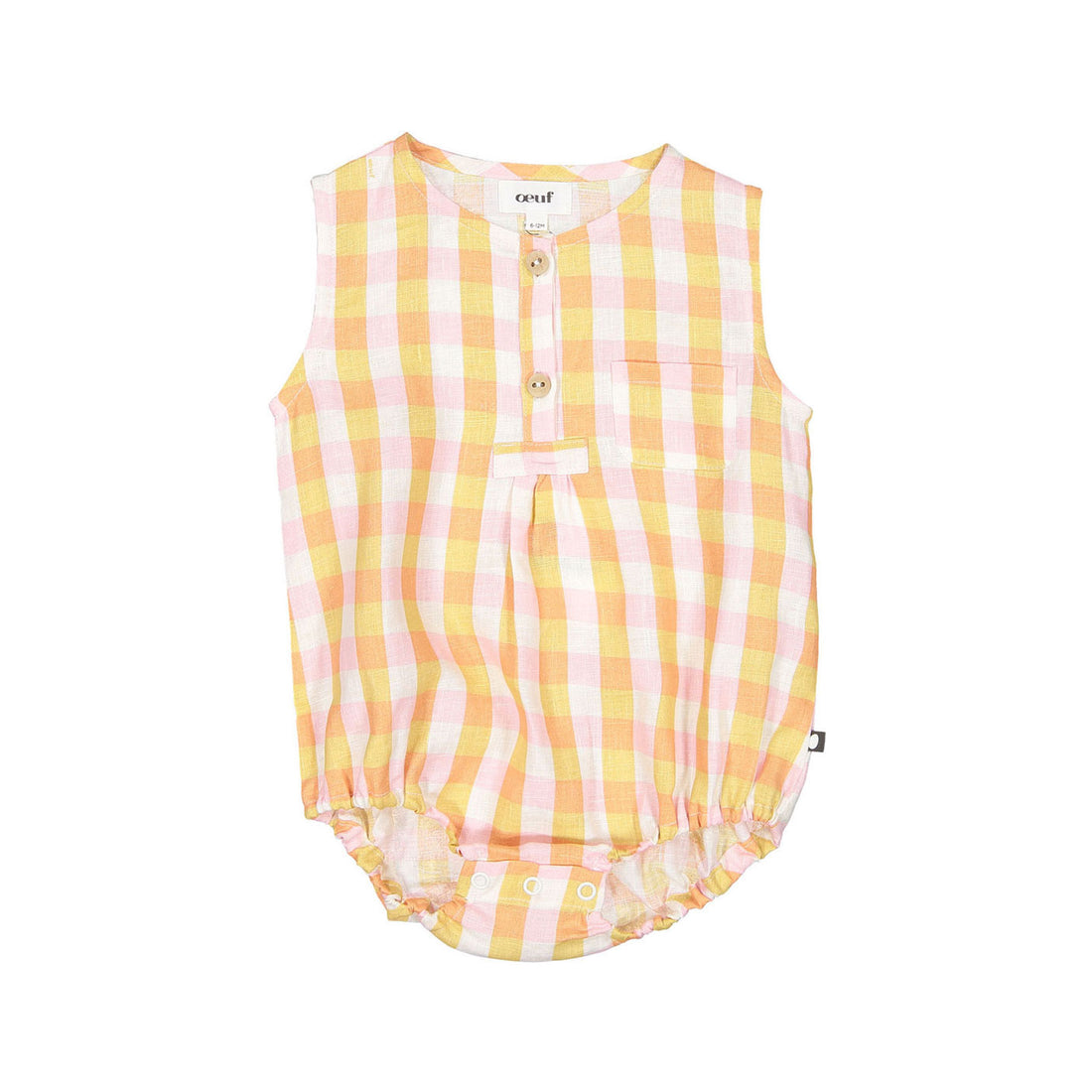 Oeuf Pocket Romper - Papaya/Gingham