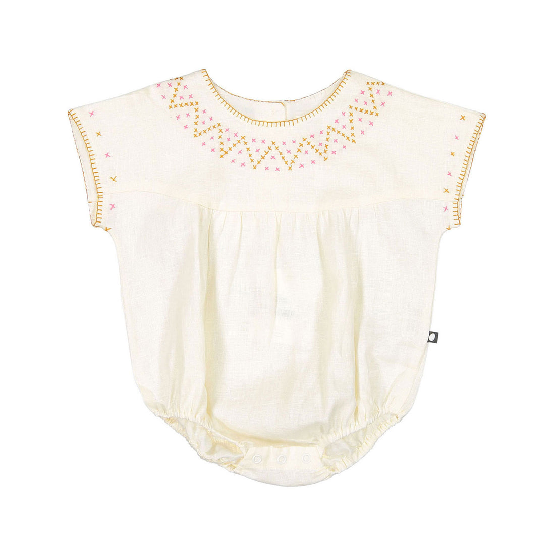 Oeuf Crs Stitch Romper - Gardenia/Fuschia