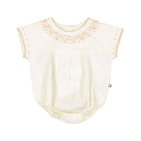 Oeuf Crs Stitch Romper - Gardenia/Fuschia