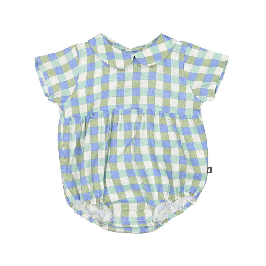 Oeuf Short Sleeve Romper - Moss/Gingham