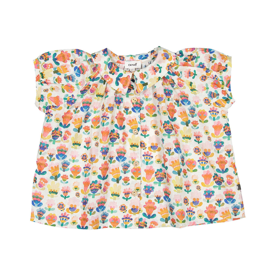 Oeuf Short Sleeve Blouse - Multii/Large Flower